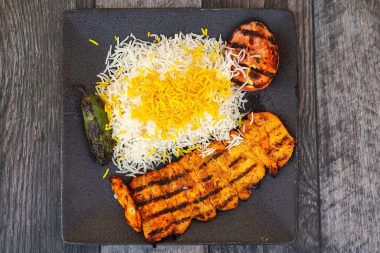Goli Menu Items - Saffron Chicken Kabob Platter